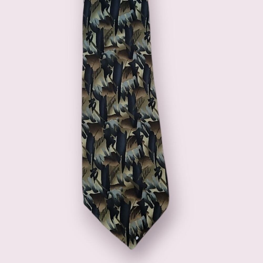 Vintage Jerry Garcia Oak Tree Abstract Silk Tie Green Blue